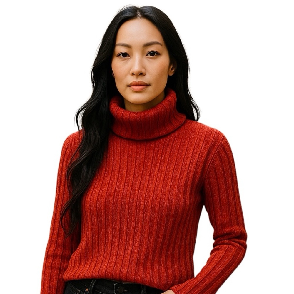Roots Brick Red Ribbed Turtleneck Sweater